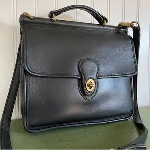 Vintage 90's Coach WILLIS Top Handle Crossbody Bag/Satchel in Black Leather USA